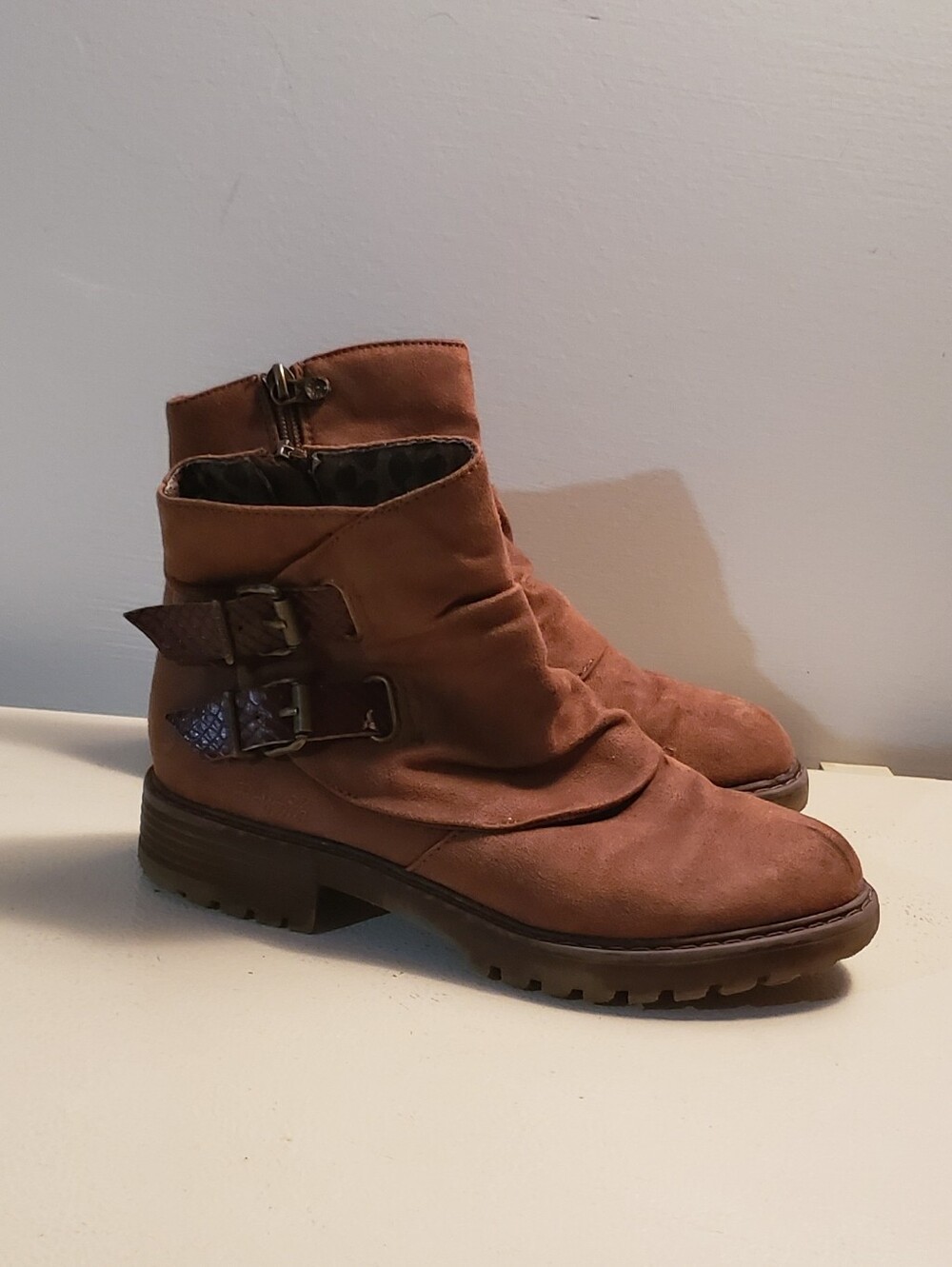 Blow Fish Malibu Cognac Suede Ankle Booties with Buckle Straps, Womens